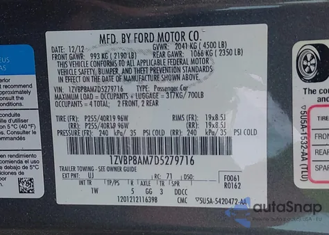 2013 Ford Mustang V6 z USA, uszkodzony, nr VIN 1ZVBP8AM7D5279716